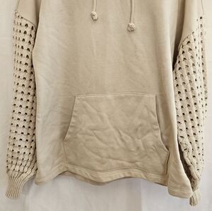 Womens Knit-Sleeve Hoodie Sweater in Beige